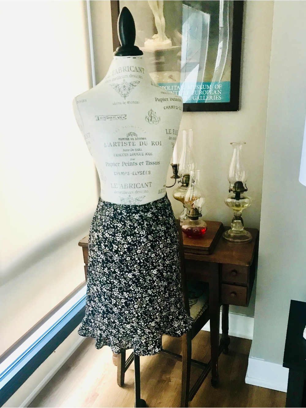 Vintage 35th & 10th Brown Floral Print Flounce Skirt with Ruffle Hem Sz S